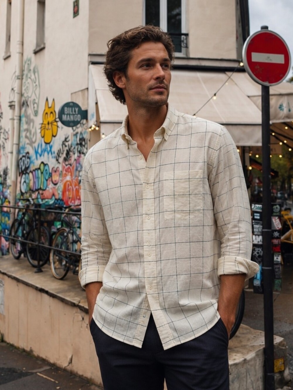 Club Monaco White Button Down Shirt with Blue Windowpane Check Size XS